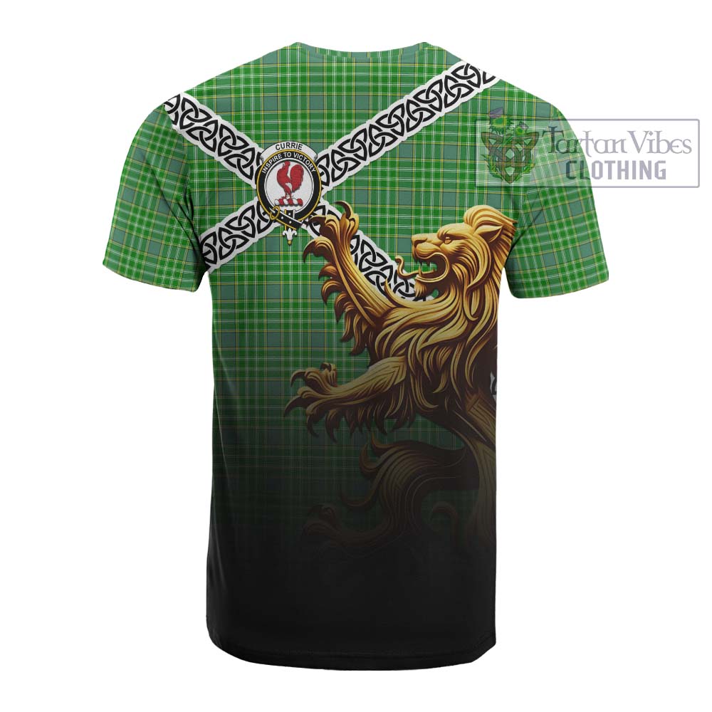 Currie Crest Tartan Cotton T-shirt with Golden Lion Emblem Celtic Style - Tartan Vibes Clothing