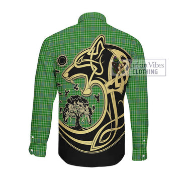 Currie Tartan Long Sleeve Button Shirt with Family Crest Celtic Wolf Style Men's Shirt - Tartan Vibes Clothing