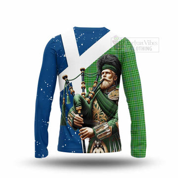 Currie Tartan Long Sleeve T-Shirt with Family Crest Scottish Bagpiper Vibes - Tartan Vibes Clothing
