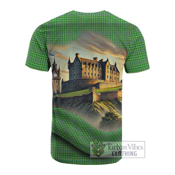 Currie Tartan Family Crest Cotton T-shirt with Scottish Ancient Castle Style