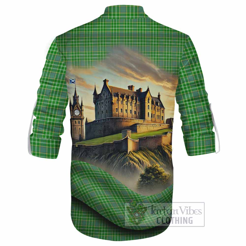 Currie Tartan Family Crest Ghillie Kilt Shirt with Scottish Ancient Castle Style - Tartan Vibes Clothing