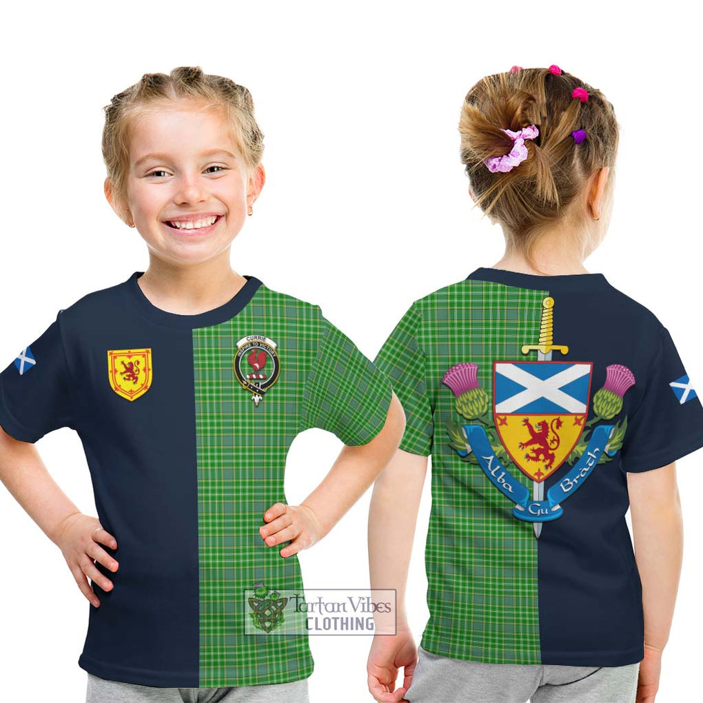 Currie Tartan Kid T-Shirt Alba with Scottish Lion Royal Arm Half Style - Tartan Vibes Clothing