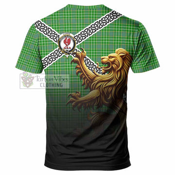 Currie Crest Tartan T-Shirt with Golden Lion Emblem Celtic Style