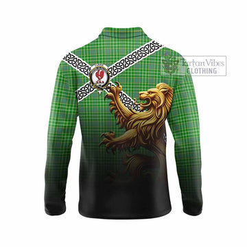 Currie Crest Tartan Long Sleeve Polo Shirt with Golden Lion Emblem Celtic Style - Tartan Vibes Clothing