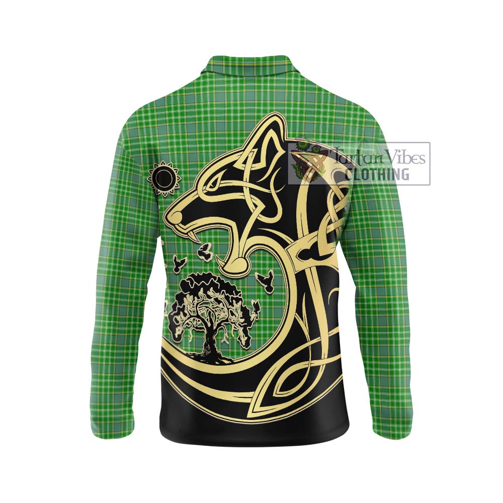 Currie Tartan Long Sleeve Polo Shirt with Family Crest Celtic Wolf Style - Tartan Vibes Clothing