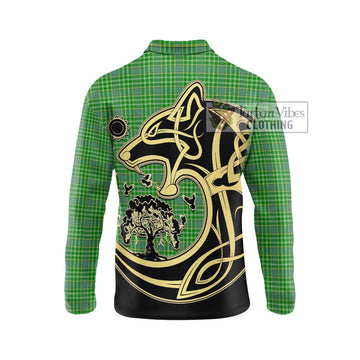 Currie Tartan Long Sleeve Polo Shirt with Family Crest Celtic Wolf Style - Tartan Vibes Clothing