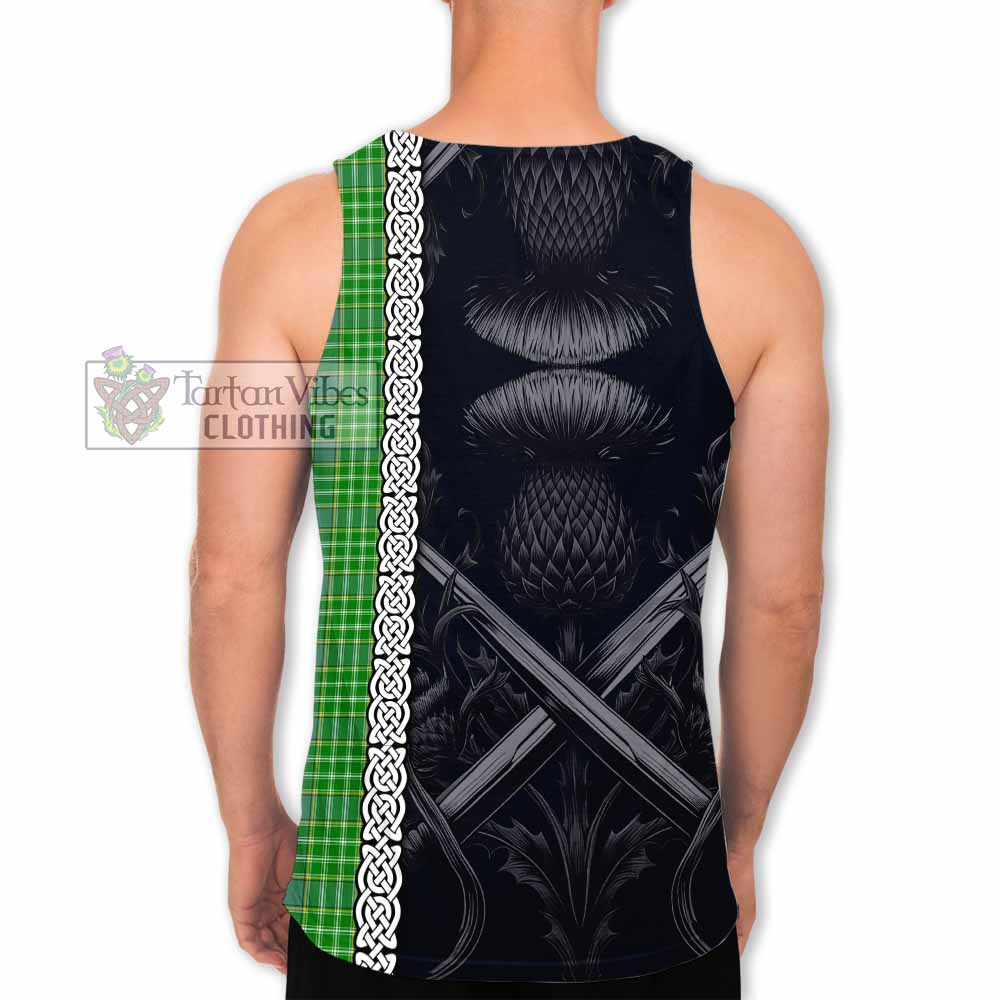 Currie Tartan Men's Tank Top with Family Crest Cross Sword Thistle Celtic Vibes - Tartan Vibes Clothing