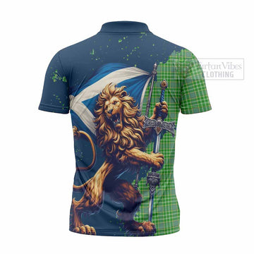 Currie Tartan Family Crest Zipper Polo Shirt with Scottish Majestic Lion - Tartan Vibes Clothing
