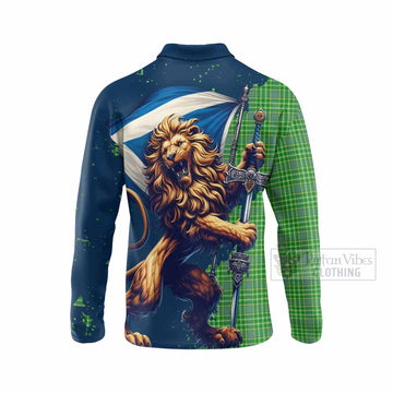 Currie Tartan Family Crest Long Sleeve Polo Shirt with Scottish Majestic Lion - Tartan Vibes Clothing