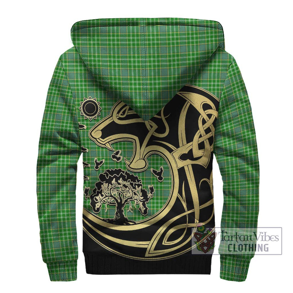 Currie Tartan Sherpa Hoodie with Family Crest Celtic Wolf Style - Tartan Vibes Clothing