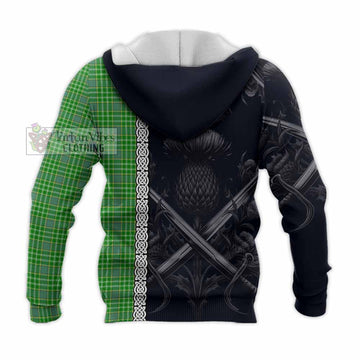 Currie Tartan Knitted Hoodie with Family Crest Cross Sword Thistle Celtic Vibes - Tartan Vibes Clothing