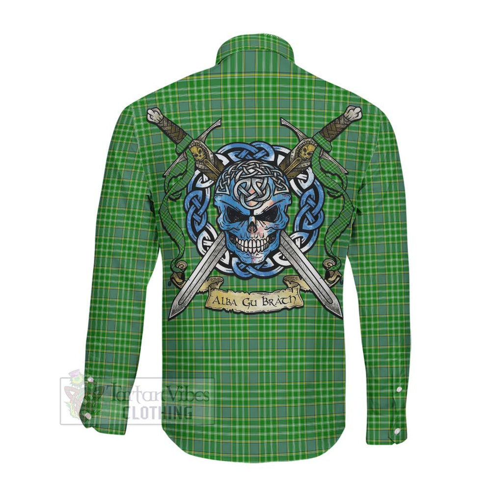 Currie Tartan Long Sleeve Button Shirt with Family Crest Celtic Skull Style Men's Shirt - Tartan Vibes Clothing