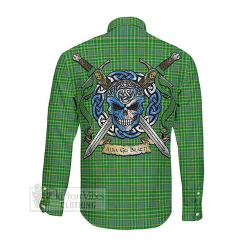 Currie Tartan Long Sleeve Button Shirt with Family Crest Celtic Skull Style Men's Shirt - Tartan Vibes Clothing