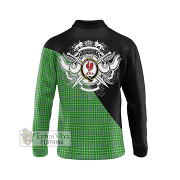 Currie Tartan Long Sleeve Polo Shirt with Family Crest and Military Logo Style - Tartan Vibes Clothing