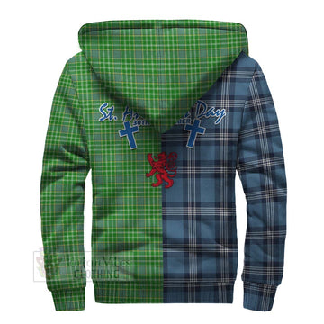 Currie Tartan Sherpa Hoodie Happy St. Andrew's Day Half Tartan Style - Tartan Vibes Clothing