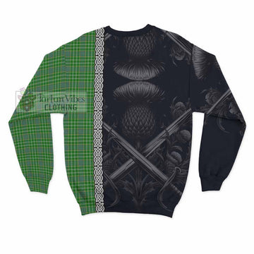 Currie Tartan Sweatshirt with Family Crest Cross Sword Thistle Celtic Vibes - Tartan Vibes Clothing