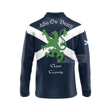 Currie Tartan Lion Rampant Long Sleeve Polo Shirt Proudly Display Your Heritage with Alba Gu Brath and Clan Name - Tartan Vibes Clothing