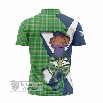 Currie Tartan Family Crest Zipper Polo Shirt Scottish Thistle Celtic Inspired - Tartan Vibes Clothing