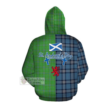 Currie Tartan Cotton Hoodie Happy St. Andrew's Day Half Tartan Style Pullover Hoodie - Tartan Vibes Clothing
