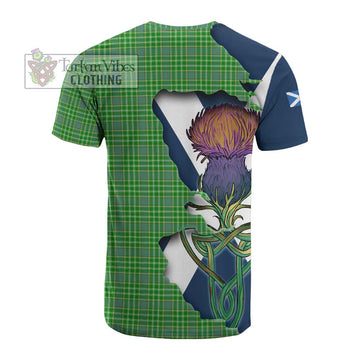 Currie Tartan Family Crest Cotton T-shirt Scottish Thistle Celtic Inspired