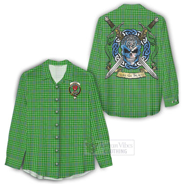 Currie Tartan Women's Casual Shirt with Family Crest Celtic Skull Style - Tartan Vibes Clothing