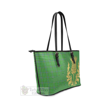 Tartan Vibes Clothing Currie Tartan Leather Tote Bag Gold Thistle Style