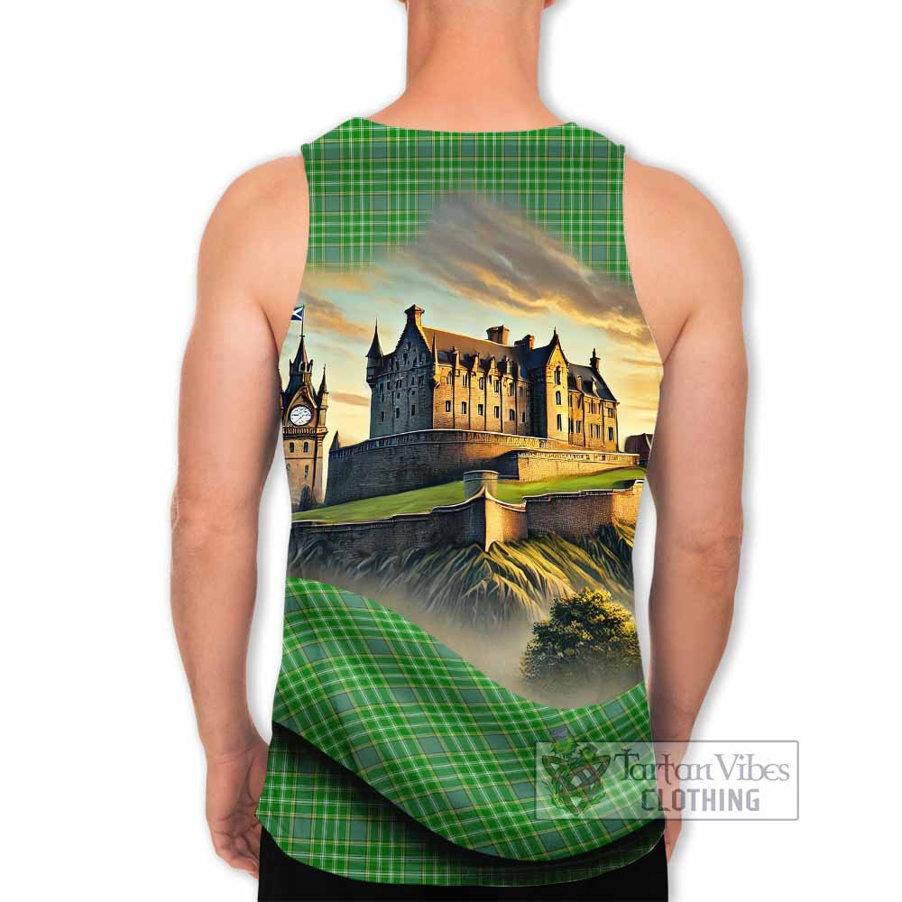 Currie Tartan Family Crest Men's Tank Top with Scottish Ancient Castle Style - Tartan Vibes Clothing