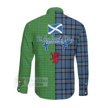 Currie Tartan Long Sleeve Button Shirt Happy St. Andrew's Day Half Tartan Style Men's Shirt - Tartan Vibes Clothing