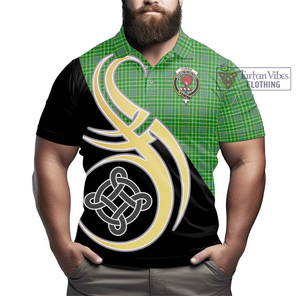 Currie Tartan Polo Shirt with Family Crest and Celtic Symbol Style - Tartan Vibes Clothing