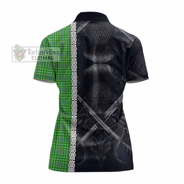 Currie Tartan Women's Polo Shirt with Family Crest Cross Sword Thistle Celtic Vibes - Tartan Vibes Clothing