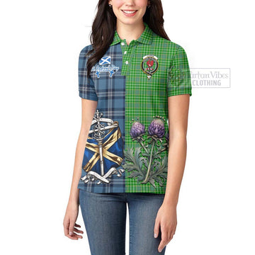 Currie Tartan Women's Polo Shirt Happy St. Andrew's Day Half Tartan Style - Tartan Vibes Clothing