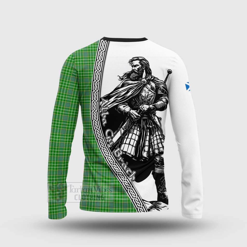 Currie Tartan Clan Crest Long Sleeve T-Shirt with Highlander Warrior Celtic Style - Tartan Vibes Clothing