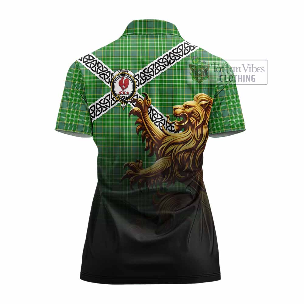 Currie Crest Tartan Women's Polo Shirt with Golden Lion Emblem Celtic Style - Tartan Vibes Clothing
