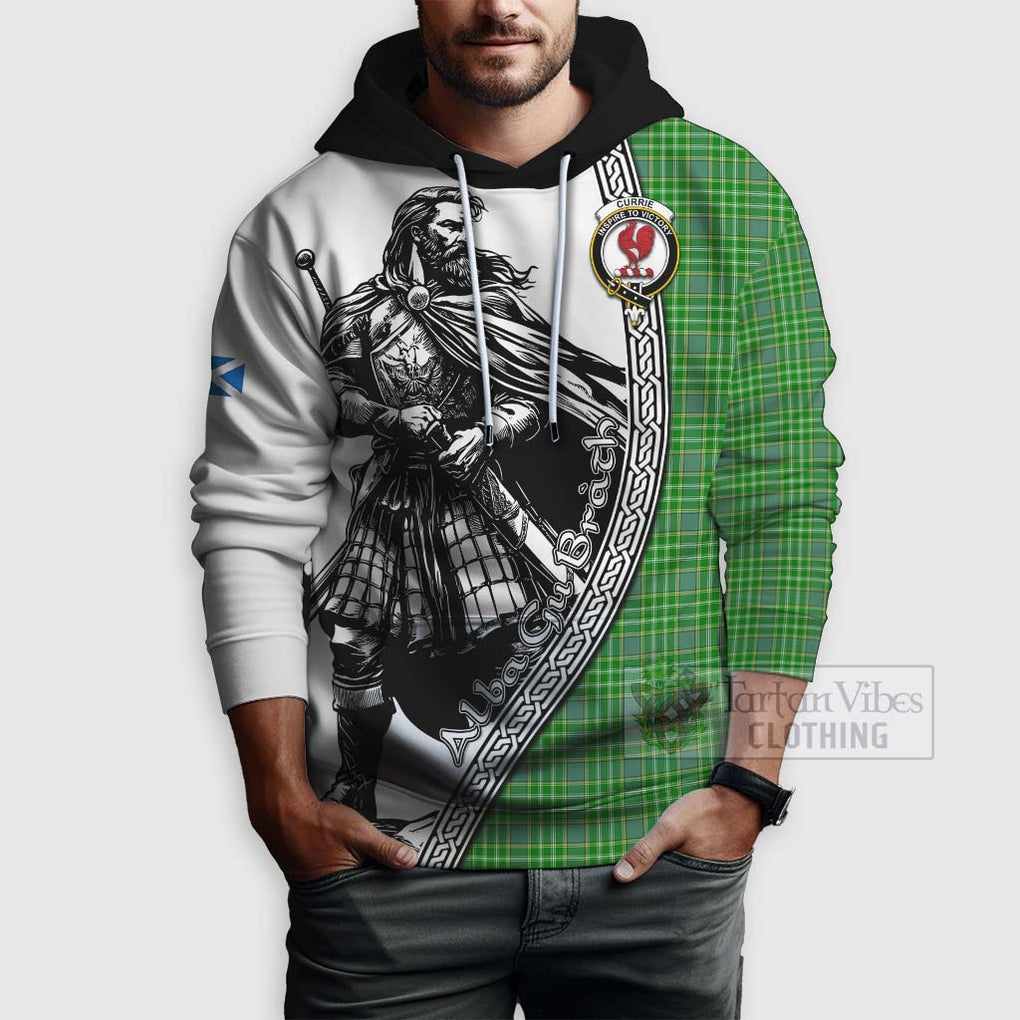 Currie Tartan Clan Crest Hoodie with Highlander Warrior Celtic Style - Tartan Vibes Clothing