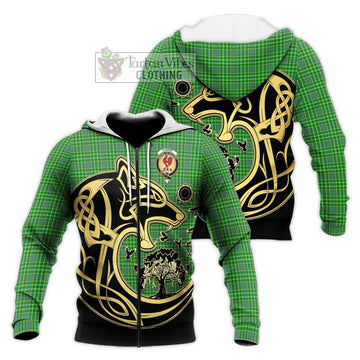 Currie Tartan Knitted Hoodie with Family Crest Celtic Wolf Style Unisex Knitted Zip Hoodie - Tartan Vibes Clothing