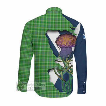 Tartan Vibes Clothing Currie Tartan Family Crest Long Sleeve Button Shirt Scottish Thistle Celtic Inspired