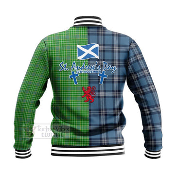 Currie Tartan Baseball Jacket Happy St. Andrew's Day Half Tartan Style - Tartan Vibes Clothing