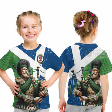 Currie Tartan Kid T-Shirt with Family Crest Scottish Bagpiper Vibes - Tartan Vibes Clothing