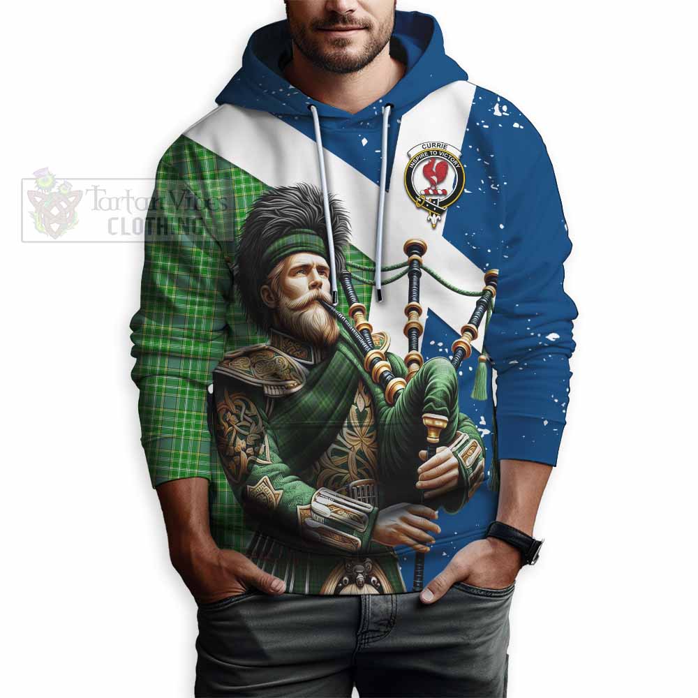 Currie Tartan Hoodie with Family Crest Scottish Bagpiper Vibes - Tartan Vibes Clothing