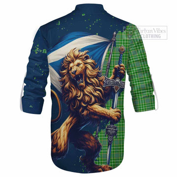 Currie Tartan Family Crest Ghillie Kilt Shirt with Scottish Majestic Lion - Tartan Vibes Clothing