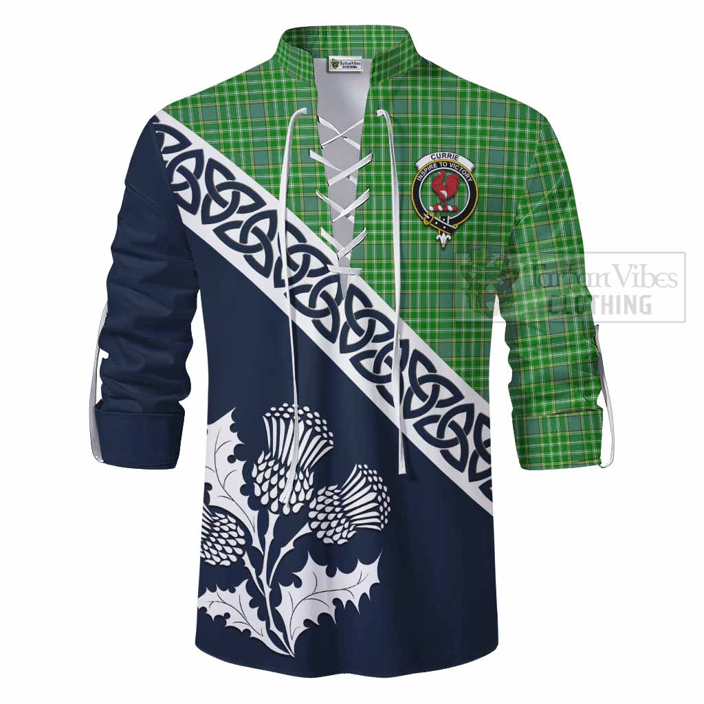 Currie Tartan Ghillie Kilt Shirt Featuring Thistle and Scotland Map - Tartan Vibes Clothing