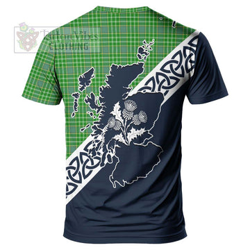 Currie Tartan T-Shirt Featuring Thistle and Scotland Map
