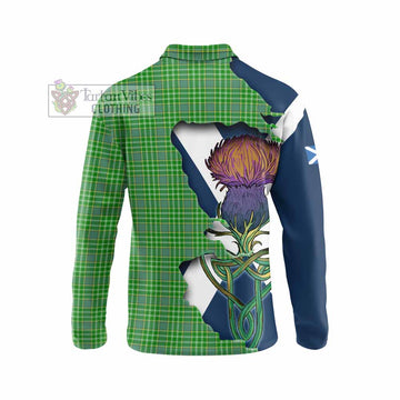 Currie Tartan Family Crest Long Sleeve Polo Shirt Scottish Thistle Celtic Inspired - Tartan Vibes Clothing