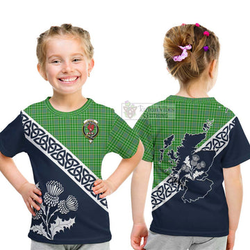 Currie Tartan Kid T-Shirt Featuring Thistle and Scotland Map - Tartan Vibes Clothing