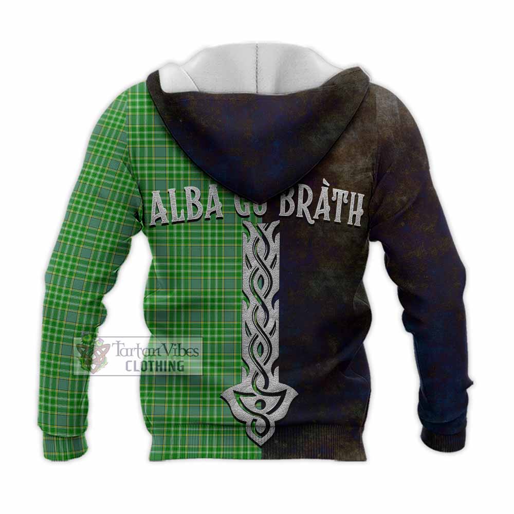 Tartan Vibes Clothing Currie Tartan Family Crest Knitted Hoodie Alba Gu Brath Be Brave Lion Ancient Style