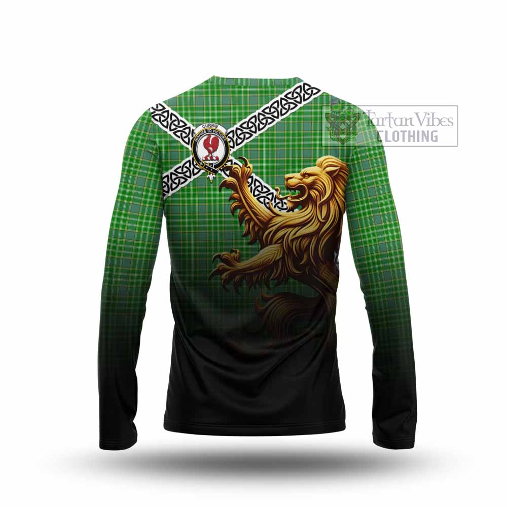 Currie Crest Tartan Long Sleeve T-Shirt with Golden Lion Emblem Celtic Style - Tartan Vibes Clothing