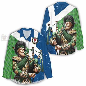 Currie Tartan Women's Casual Shirt with Family Crest Scottish Bagpiper Vibes - Tartan Vibes Clothing