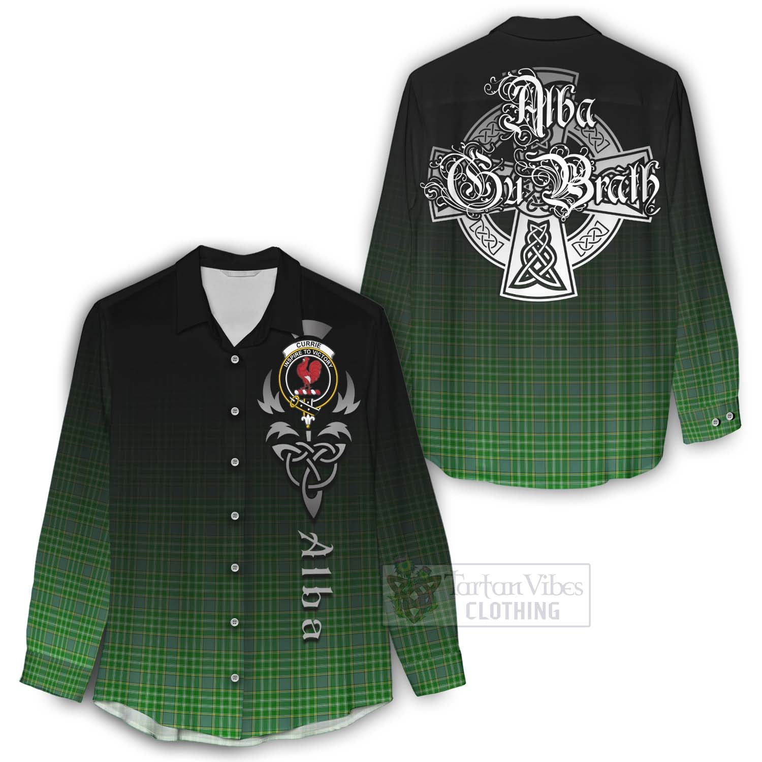 Currie Tartan Women's Casual Shirt Featuring Alba Gu Brath Family Crest Celtic Inspired - Tartan Vibes Clothing