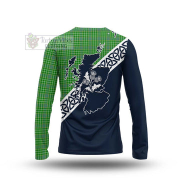Currie Tartan Long Sleeve T-Shirt Featuring Thistle and Scotland Map - Tartan Vibes Clothing