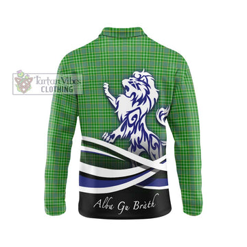 Currie Tartan Long Sleeve Polo Shirt with Alba Gu Brath Regal Lion Emblem - Tartan Vibes Clothing